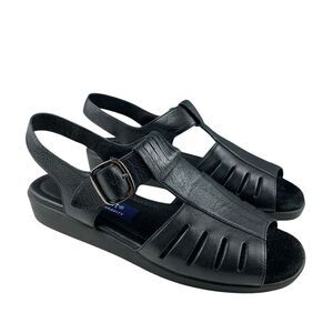 Easy Spirit Women's Anti Gravity Sandals 7 M Black Leather Ankle Strap Open Toe